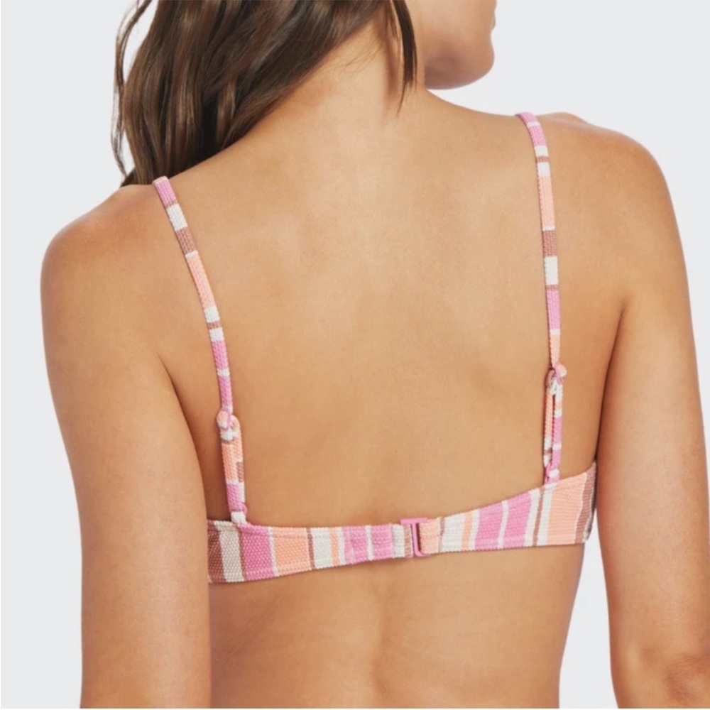 Roxy Palm Tree Dreams Triangle Bikini Top in Shocking Pink Retro Stripe SZ M NWT - Picture 2 of 5